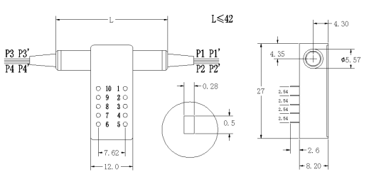 二重2x2多モード機械4x4光ファイバースイッチ（掛け金を降ろすか、または非掛け金を降ろす）